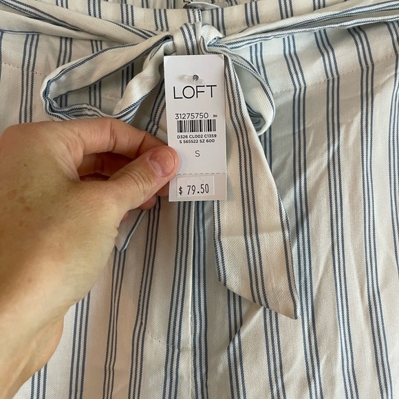 Loft Tie Waist Pull On Wide Leg Pants in Stripe - S - Picture 3 of 4
